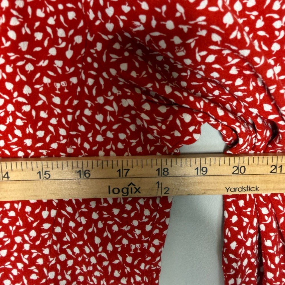 Madewell Red White Ditsy Floral Faux Wrap Blouse M Long Sleeve VNeck Button Cuff - Picture 8 of 10